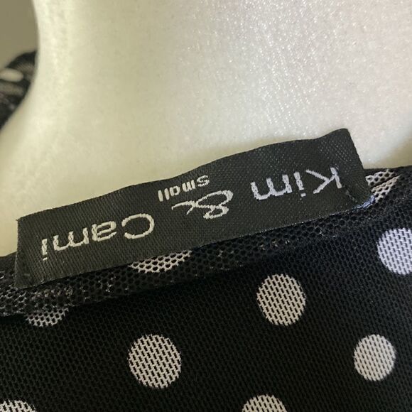 Kim & Cami Sleeveless Black Mock Ruffled Neck White Polka Dots Sheer S - Picture 9 of 12